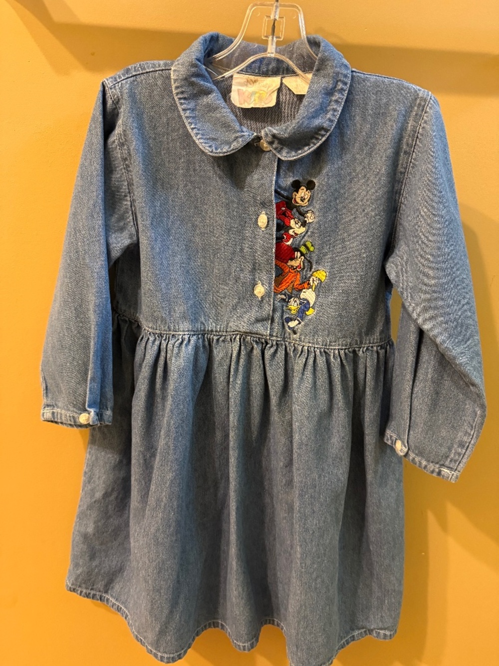 Vintage 90s Disney Kids Mickey and Friends Embroidered Denim Dress Size 6/7